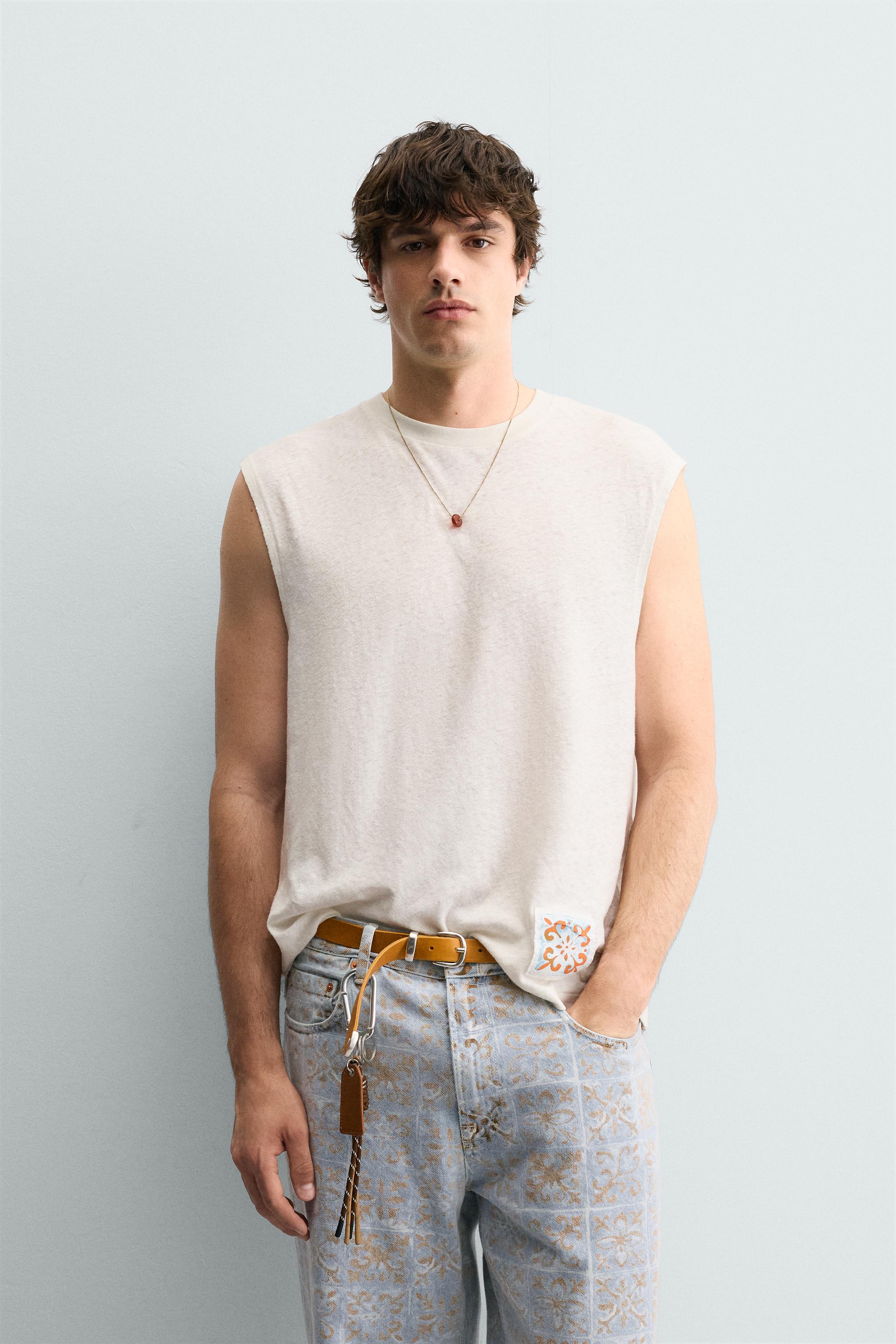 COTTON-LINEN PATCH TANK TOP